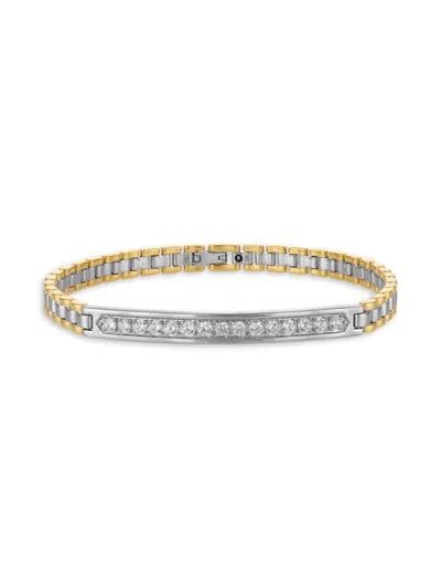 Esquire Two-tone Sterling Silver & 1.00 Tcw Lab-grown Diamond Link Bracelet In Gold