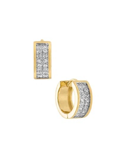 Esquire Two Tone Sterling Silver & Cubic Zirconia Huggie Earrings In Gold