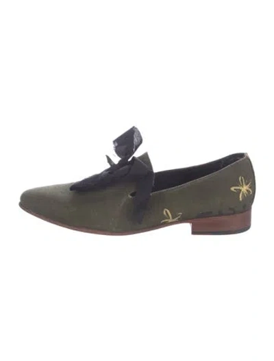 Pre-owned Esquivel Canvas Floral Print Loafers In Green