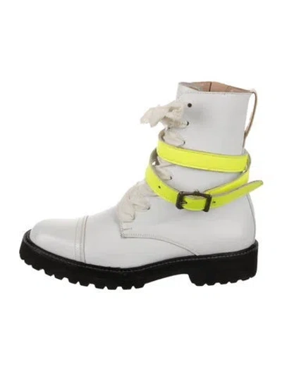 Pre-owned Esquivel Leather Colorblock Pattern Lace-up Boots In White