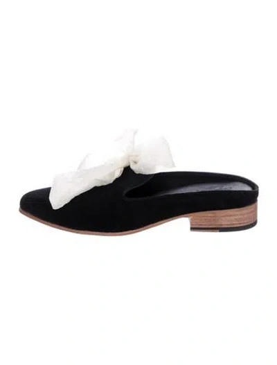 Pre-owned Esquivel Suede Colorblock Pattern Mules In Black