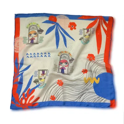 Esra Canikligil Women's Curious Faces Square Organic Cotton & Silk Scarf