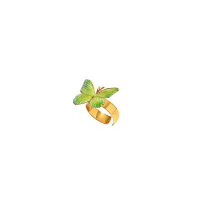 Esra Canikligil Women's Gold / Green Butterfly Ring - Green