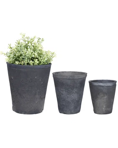 Esschert Design Usa Aged Terracotta Set Of 3 Round Flower Pots In Gray