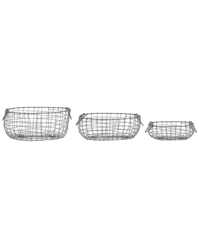 Esschert Design Usa Set Of 3 Oval Wire Baskets In Silver