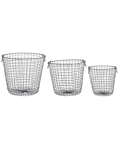 Esschert Design Usa Set Of 3 Round Wire Baskets In Silver
