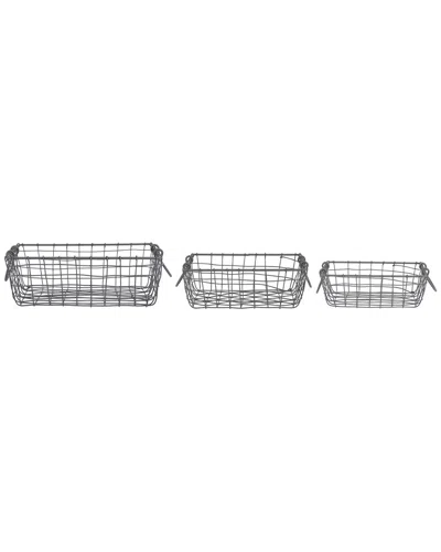 Esschert Design Usa Set Of 3 Square Wire Baskets In Silver