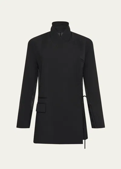 Esse Studios Aire Sheer-back Tie Blazer In Black