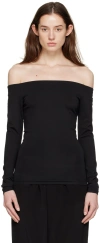 Esse Studios Black Off-the-shoulder Long Sleeve T-shirt In Black