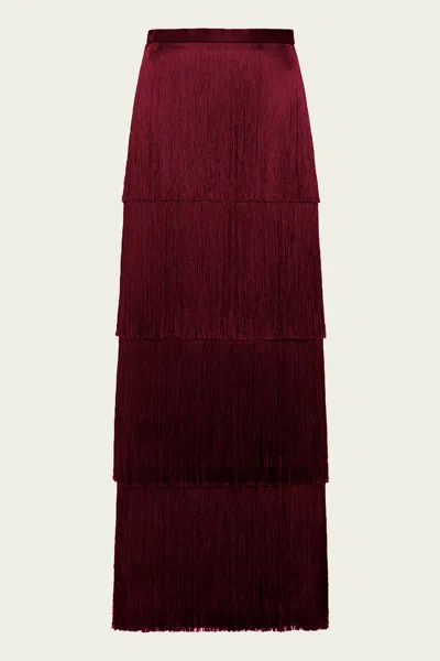 Esse Studios Cinca Fringe Maxi Skirt In Shiraz In Burgundy
