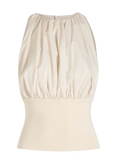 Esse Studios Gathered Cotton Top In Neutral