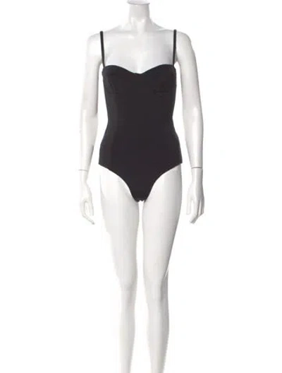 Pre-owned Esse Studios Nylon V-neck Bodysuit W/ Tags In Black