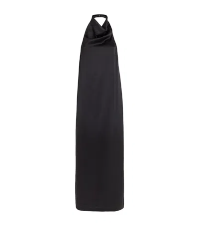 Esse Studios Satin Halterneck Cartia Maxi Dress In Black