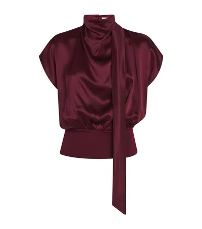 Esse Studios Silk Cowl-neck Top In Burgundy