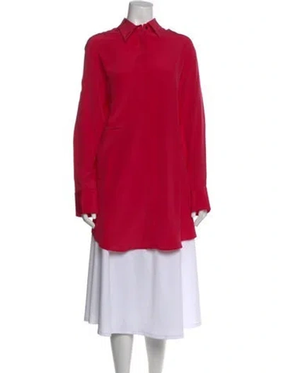Pre-owned Esse Studios Silk Long Sleeve Button-up Top In Red