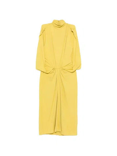 Esse Studios Solina Cape Gathered Dress In Yellow
