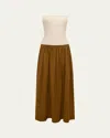 Esse Studios Duo Strapless Stretch-knit And Organic Cotton-poplin Maxi Dress In Crema  Light Olive