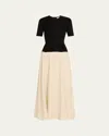 Esse Studios Tee Duo Two-tone Slub Woven And Stretch-knit Maxi Dress In Black