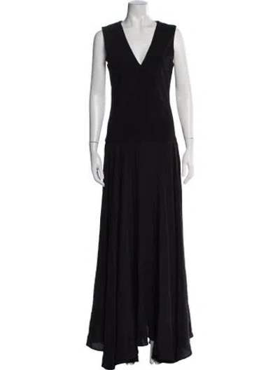 Pre-owned Esse Studios V-neck Long Dress In Black