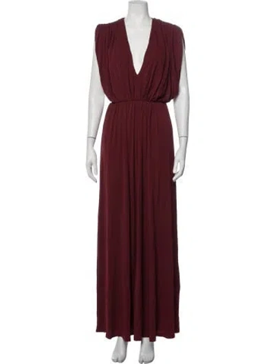 Pre-owned Esse Studios V-neck Long Dress In Burgundy
