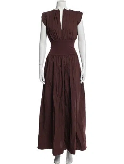 Pre-owned Esse Studios V-neck Long Dress In Burgundy
