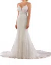 Essence Of Australia Beaded Fit-and-flare Wedding Dress In Ivory/rum/porcelain In Yellow