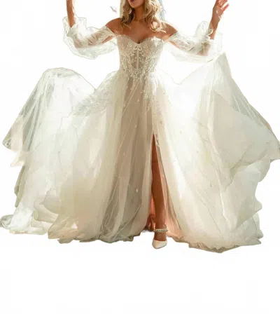 Essence Of Australia Ethereal Designer Boho A-line Wedding Dress In Ivory/ivory In White