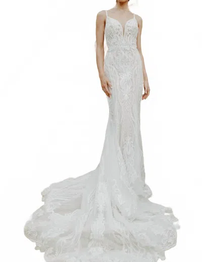 Essence Of Australia Glamorous Lace Fit-and-flare Wedding Gown In Ivory In White