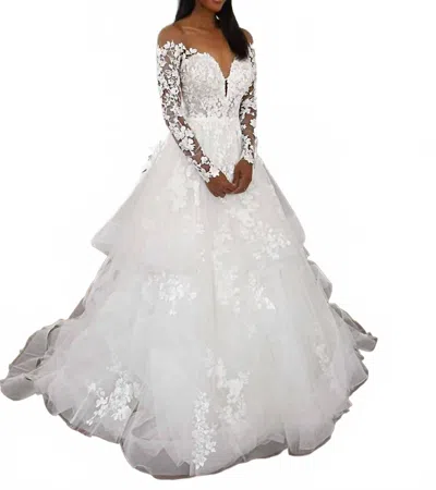 Essence Of Australia Off-shoulder Lace Wedding Dress In Ivory/porcelain In White