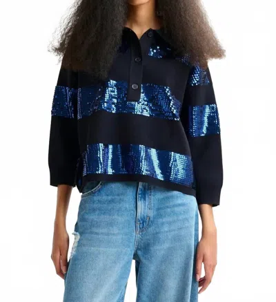 Essential Antwerp Illuminati Striped Sequin Top In Navy In Blue