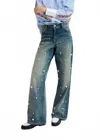 Essential Antwerp Pearl Embellished Jeans In Blue/white In Blue