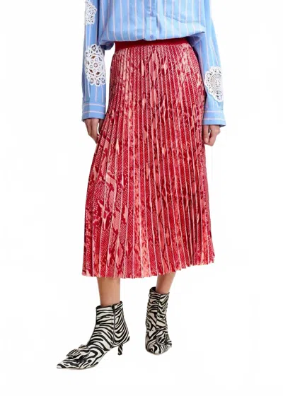 Essential Antwerp Snake Print Pleated Skirt In Red