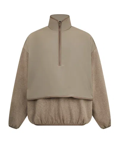 Essentials 1/4 Zip Fleece Sweater In Brown