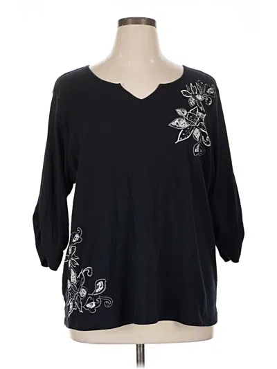 Pre-owned Essentials 3/4 Sleeve Top Black V Neck Tops