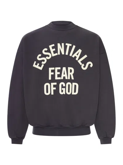 Essentials 90`s Crew Neck Cotton Campus Sweatshirt In Black