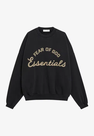 Essentials 90s Logo Print Fleece Sweatshirt In Black