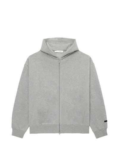 Essentials 90s Relaxed Zip-up Logo-embossed Hoodie In Gray