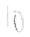 Essentials And Now This Polished "do All Things With Love" Message C-hoop Earring In Silver Plate In Silver