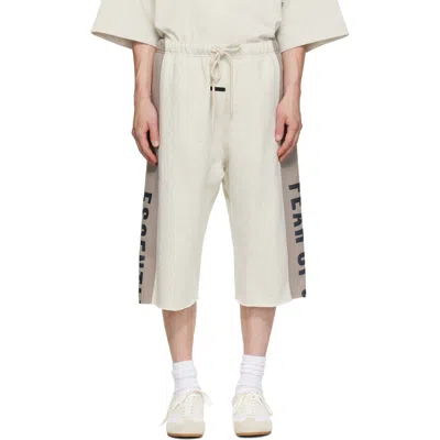 Essentials Beige & Gray Panelled Raw Cut Off Sweat Shorts In White