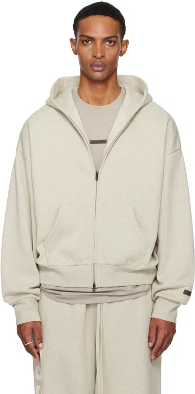 Essentials Beige Classic Fit Fleece Zip-up Hoodie