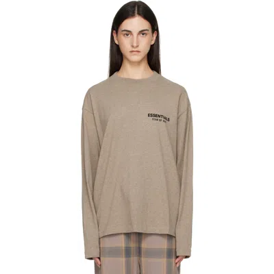 Essentials Beige Classic Fit Long Sleeve T-shirt In Homestead Heather
