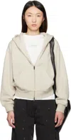 Essentials Womens Embossed-branding Classic-fit Cotton-blend Hoody Heather Stone In Gray