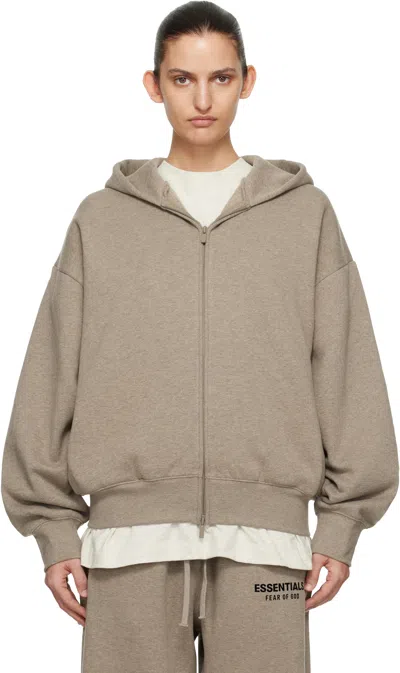 Essentials Beige Classic Zip-up Hoodie In Brown