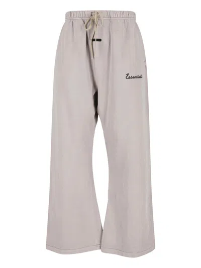 Essentials Beige Relaxed Wide-leg Logo Trousers In Gray