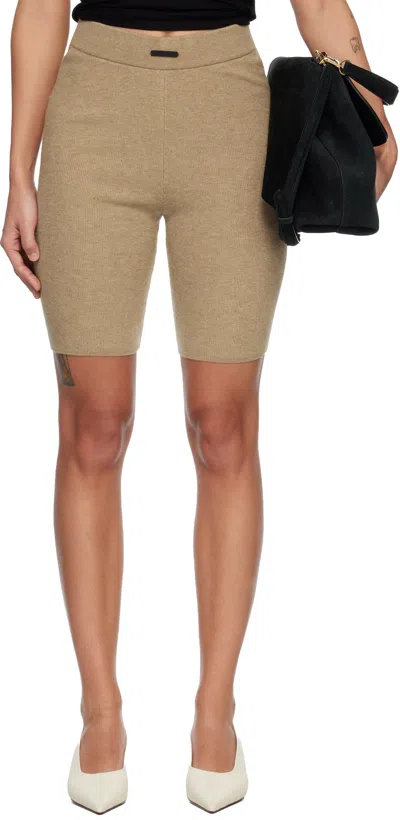 Essentials Beige Rib Knit Bike Shorts In Brown