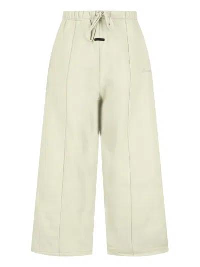 Essentials Beige Wide-leg Cropped Seam Trousers In Neutral