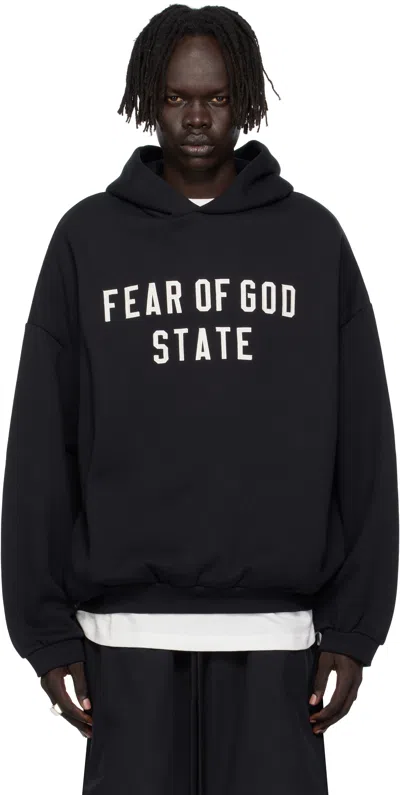 Essentials Black 90s Fit Fleece Hoodie