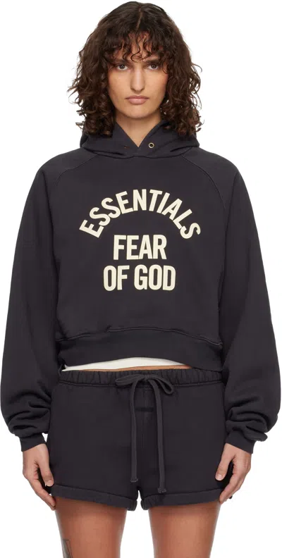 Essentials Black Campus 90's Cropped Raglan Hoodie