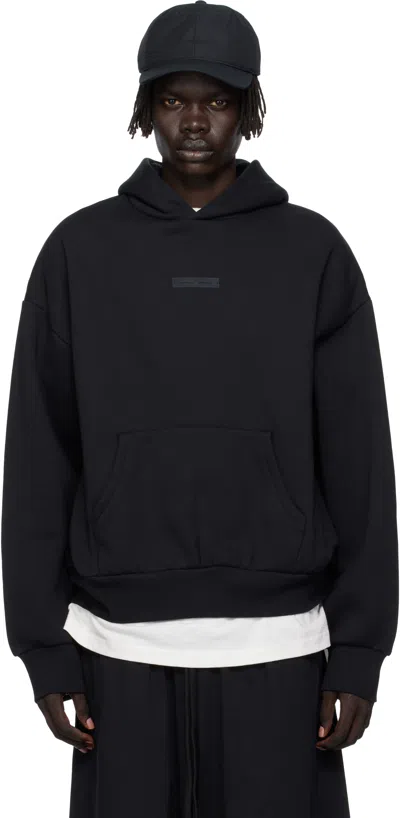 ESSENTIALS BLACK CLASSIC FIT FLEECE HOODIE