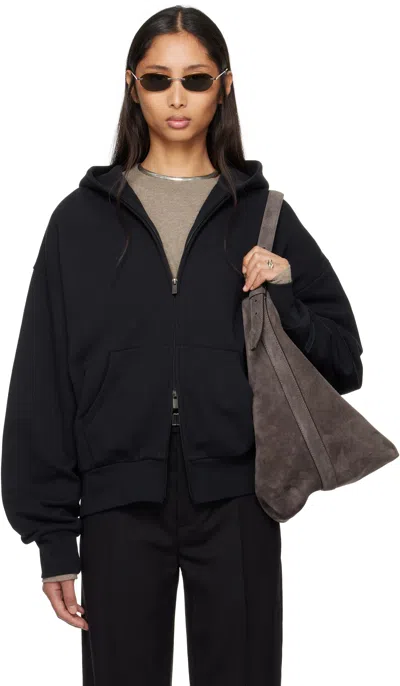 Essentials Black Classic Full Zip-up Hoodie In Jet Black